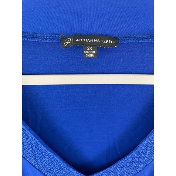 Adrianna Papell 2X Women Blue Blouse Top Plus Size Asymmetrical Hem Elastane - Picture 2 of 6